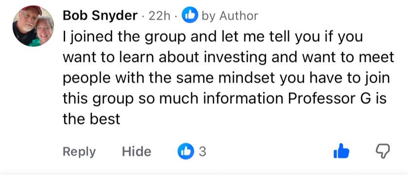 Facebook comment from Bob, a member of the investing group